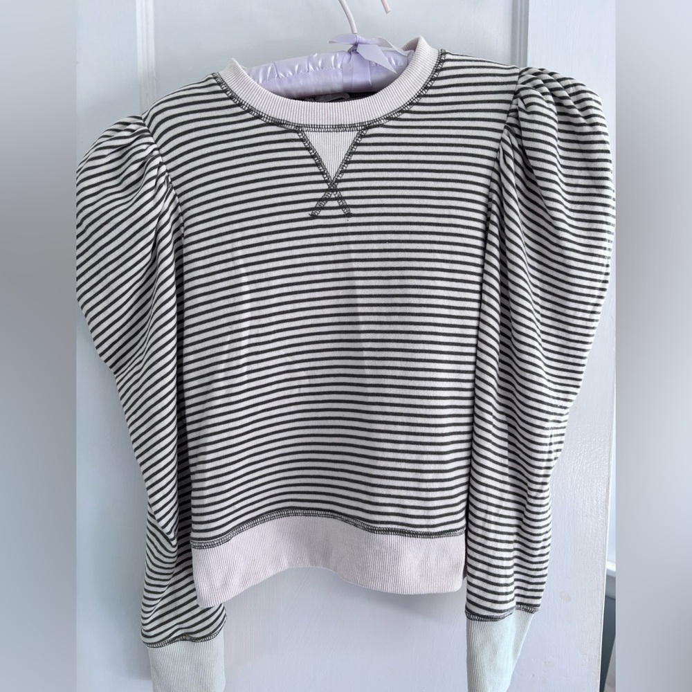 Puff Sleeve Green & White Stripe Sweatshirt SZ S Coquette - Picture 1 of 6